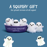 Emotional Support Ghosts, Cuddly Stuffed Animals by Relatable | Halloween Ghost Plush Toys & Cute Stuff, Halloween Gifts for All Ages, Includes 5 Plushies with Basket