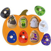 Halloween Pumpkin Wooden Peg Puzzle for Toddlers Montessori Toy for Age 1-3