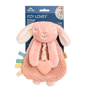 Itzy Ritzy Lovey Including Teether, Teething Relief, 0+ Months (Pink Bunny) | Baby Lovey with Soft Sherpa, Plush Minky, Silicone Teether, Crinkle Sounds, Textured Ribbons, and Interactive Dangle Arms