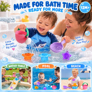 Fajiabao Toddler Bath Toys for Kids Ages 1-3 Stack, Scoop & Pour Set 5PCS | Drain Quickly Nest for Easy Storage & Stuffers with 3 Animal Stacking Cups, Watering Can & Scoop That Floating Tub Water Play