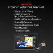Simrad GO Chartplotter and Fish Finder, with Transducer and Radar Options, Preloaded C-MAP Discover Chart Card