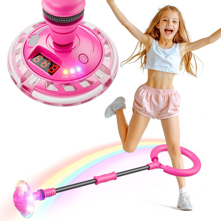 Flooyes Skip Ball for Kids, Ankle Skip Ball Toy with Counter, Timer | Cal Calculator, Girl Birthday Gifts for Age 6 7 8 9 10+, Rechargeable Colorful Flash Wheel Skip Ball for Girls