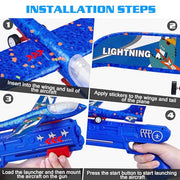 LJZJ 3pk LED Foam Plane Launcher, 2 Modes Outdoor Toy Gift Boys Girls 3+ | Foam glider features ejection & hand‑throwing 2 modes. LED lights deliver fun‑filled nighttime flying experience for kids