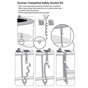EURMAX USA 4-Pack Windproof Trampoline Stakes Anchor Kit-Steel Corkscrew Anchor,Heavy Duty Tie Down Kit with T-Hook&Reinforced Safety Straps,Secure Weatherproof Protection for Trampoline,Tent&Playset