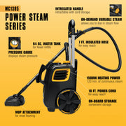 McCulloch MC1385 Canister Steam Cleaner, For Grout and Tile, 23 Accessories | Mop Head, Brushes & More - Built for Home, Tile, Carpet, Furniture, & Personal Car Detailing