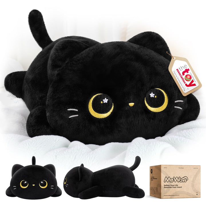 Mewaii Black Cat Plush Pillow Cute Plushies, Squishy & Huggable, 13 in | Cuddly Cat Stuffed Animal Pillow, Low-Shedding, PP Cotton Fill, Machine Washable, Desk Decor, Gift For Kids & Cat Lovers