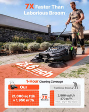 VEVOR Walk-Behind Hand Push Floor Sweeper with 25.6" Sweeping Width | Non-Electric, 5-Gallon Waste Container, Angle & Height Adjustable Folding Handle, Manual Floor Sweeper for Walkway Yard Patio