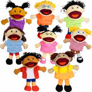 4E's Novelty Multicultural Hand Puppets for Kids - 8 Pack with Movable Mouth, Bulk Soft Plush Puppets for Kids Ages 4-8, for School Home Theater Shows, Teachers Classroom Supplies