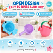 Fajiabao Toddler Bath Toys for Kids Ages 1-3 Stack, Scoop & Pour Set 5PCS | Drain Quickly Nest for Easy Storage & Stuffers with 3 Animal Stacking Cups, Watering Can & Scoop That Floating Tub Water Play