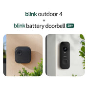 Blink Outdoor 4 and Battery Doorbell 2K+ (newest model) — Two-year battery 1080p camera and 2K battery doorbell. Sync Module Core included — 1 Camera + Doorbell (Black)