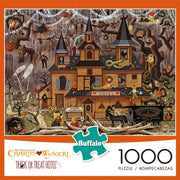 Buffalo Games Charles Wysocki 1000 Piece Puzzles, Trick or Treat Hotel | Full-Color Reference Poster, Made in USA, Sturdy Interlocking Pieces, Halloween Puzzle, 26.75 x 19.75 in, For Adults