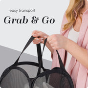 Handy Laundry Mesh Pop-Up Hamper Collapsible with Side Pocket 2-Pack | Breathable foldable design saves space; wide opening makes loading easy. Sturdy build stores clothes neatly. Black.