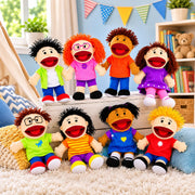 Fun Express Hand Puppets for Kids, 8 Multicultural, 14 Inch | Plush with Movable Mouths, Speech Therapy, Social Emotional Learning, Dramatic Play