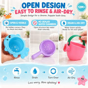 Fajiabao Toddler Bath Toys for Kids Ages 1-3 Stack, Scoop & Pour Set 5PCS | Drain Quickly Nest for Easy Storage & Stuffers with 3 Animal Stacking Cups, Watering Can & Scoop That Floating Tub Water Play