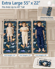 Primlect Toddler Nap Mat with Pillow, Thickened Extra Large Sleeping Bag | 55''x35'' Sleeping Mat with Blanket, Washable, Roll up, Perfect for Daycare, Preschool, Kindergarten, Boys, Dinosaur