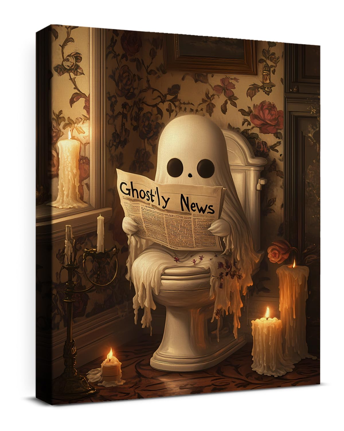 Funny Ghost Halloween Bathroom Wall Art Gothic Canvas Print Poster Framed | Ghost Toilet Poster Picture Halloween Bathroom Wall Decor for Home Restroom 8x10 Inch Framed