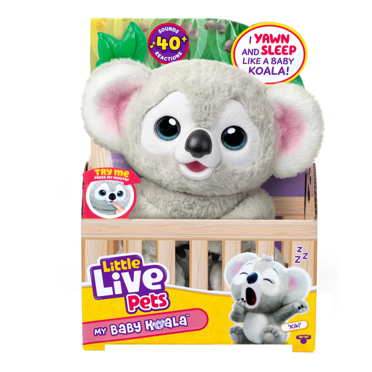 LITTLE LIVE PETS My Baby Koala Kiki, Koala Stuffed Animal | Interactive plush with 40+ sounds and reactions, blinking eyes, yawning, and a 2-in-1 eucalyptus leaf teether