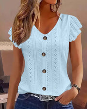 👕Flutter Sleeve Hollow Out Button Blouse