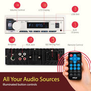 Pyle Marine Radio Single DIN Receiver – Bluetooth Wireless Streaming, AM/FM Tuner, USB/AUX MP3 Playback, Hands-Free Calling, Remote Control, RGB Buttons, Splash-Resistant Stereo Upgrade