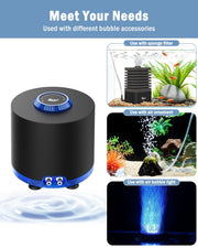 AQQA Aquarium Air Pump, 3W Powerful Dual Outlet Adjustable Oxygen Aerator