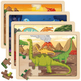 SYNARRY Large Dinosaur Wooden Puzzles for Kids Ages 4-6, 4-in-1 Gift Set | Dinosaur Puzzles for Kids Ages 3-5, Birthday Gifts for Boys & Girls, Educational Dinosaur Toys, Screen-Free Play