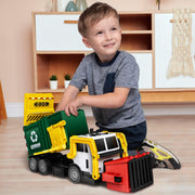 JOYIN Large Friction Powered Garbage Truck Toy Set, Includes 1 Dumpster, 3 Trash Bins, and 30 Learning Cards for Kids, Boy Toys Birthday Gift, Green
