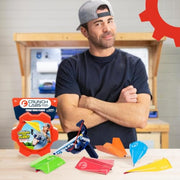 CrunchLabs by Mark Rober, Turbo Trick Paper Airplane, Fold, Launch, Fly | Launcher kit with 5 flight designs, 3 power bands, and QR how-to videos for experimenting with airplanes