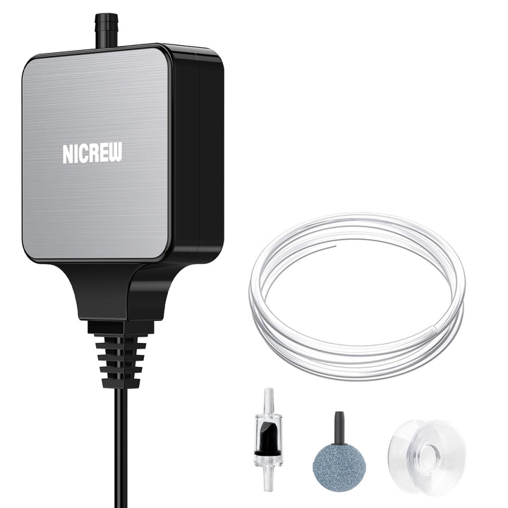 NICREW Nano Silent Aquarium Air Pump, Black, for up to 10 Gallon Fish Tank | Piezo Ceramic Technology, Ultra Quiet Operation, 0.3 L/min Output, 1.5W Energy Efficient, Compact Size