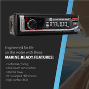 Dual Electronics MXD140B Marine Stereo Bluetooth Single DIN Weatherproof AM/FM