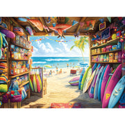 300 Piece Jigsaw Puzzle for Adults & Kids, Seaside Surf Shop, 20.5x15 in | Colorful surf shop filled with surfboards, beach gear and a sunny ocean view