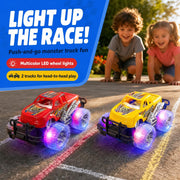 ArtCreativity Light Up Monster Truck Toys for Toddler Boys, Toy Cars Gift | Push and Go Friction Powered Cars, 2-Pack, Toddler Boys Age 2-4, Kids Ages 4-8, Birthday Gift, Batteries Included