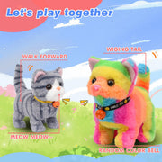 Hopearl Walking Gray Tabby Cat Interactive Electronic Pet Plush Kitty Toy with Sounds and Movements Animated Meow Shake Head Wiggle Tail Gifts for Toddlers Birthday, Gray, 7''