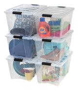 IRIS USA 6-Pack 54 Quart Storage Bins with Lids, Clear | Transparent design makes contents easy to find. Perfect for moving, blankets, clothing, and garage storage. Nestable design