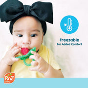 RaZbaby RaZberry Silicone Baby Teether Toy - Berrybumps Soothe Babies Sore Gums - Infant Teething Toy - Hands Free Design - BPA Free - Easy-to-Hold Design - Teething Relief Pacifier - Fruit Shape/Red