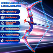 Spider Toys for Boys Age 3-4 4-6 6-8 8-12, Kids Toy BowArrow Shooting Set with Red & Blue LED Lights, Spider Quiver & Web Target, 8 Suction Cup Arrows, Toys Gifts for 3 4 5 6 7 8 9 10 12 Year Old Boys