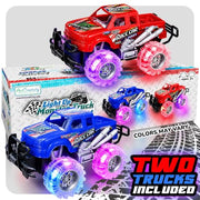 ArtCreativity Light Up Monster Truck Toys for Toddler Boys, Toy Cars Gift | Push and Go Friction Powered Cars, 2-Pack, Toddler Boys Age 2-4, Kids Ages 4-8, Birthday Gift, Batteries Included