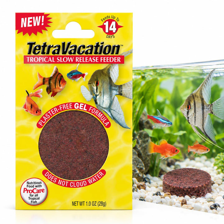 Tetra Vacation Food Slow-Release Feeder Block For Tropical Fish, 1.06 oz | Feeds Pond Fish Up To 14 Days, Plaster-Free Block Allows Fish To Eat When Hungry, Nutrient-Rich Gel Block For Tropical Fish