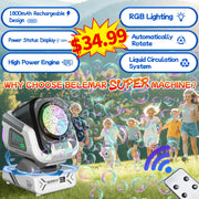 Upgraded Bubble Machine Outdoor Toys for Kids & Wedding Party | Auto Rotation,Type-C Rechargeable,Remote Control,RGB Lights