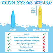 Tub Works® Smooth™ Bath Crayons Bath Toy, 12 Pack | Nontoxic, Washable Bath Crayons for Toddlers & Kids | Unique Formula Draws Smoothly & Vividly on Wet & Dry Tub Walls | Hexagon Grip Bathtub Crayons