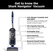 Shark Navigator Swivel Pro Upright Vacuum, HEPA, Pet Hair, Navy, NV151 | Swivel Steering, Powerful Suction, Lightweight Design, 11-Ft Reach, Crevice Tool, Upholstery Tool and Pet Power Brush