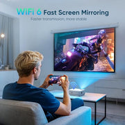 NISOO Mini Projector with WiFi and Bluetooth, 1080P Outdoor Movie Projector | 2-way Bluetooth Speaker, WiFi6, 1080P home theater, Compatible with Phone/PC/TV Stick/Roku/PS/DVD/HDMI/USB, Timer shutdown