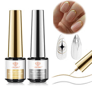 modelones Chrome Liner Gel Nail Polish Gold Silver Built-in Fine Brush | Metallic Nail Art Gel French Tip Mirror Effect No Powder Needed Paint Draw Swirl Design Long Lasting DIY U V Manicure Stuff