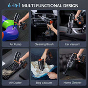 Car Vacuum Portable Cordless, 50000Pa High Power Brushless Motor, Rechargeable Handheld Vacuum with 2 Batteries & Charger, 6-in-1 Vacuum Cleaners for Home, Pet Hair & Keyboard, Ink Black