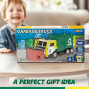 JOYIN Large Friction Powered Garbage Truck Toy Set, Includes 1 Dumpster, 3 Trash Bins, and 30 Learning Cards for Kids, Boy Toys Birthday Gift, Green