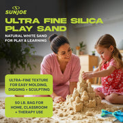 Sun Joe Silica Play Sand for Sandbox, Sensory Table & Gardens, Ultra Fine, 50 Lb Bag - Indoor & Outdoor Craft Accessory for Molding, Digging & Sculpting, PLYSAND50