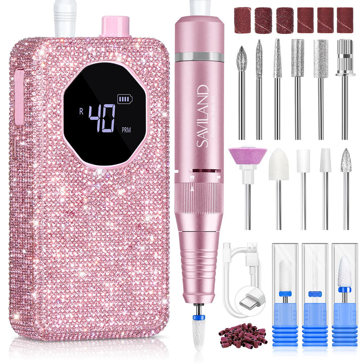 SAVILAND Nail Drill Professional 40000 RPM Cordless for Thick Acrylic Nails