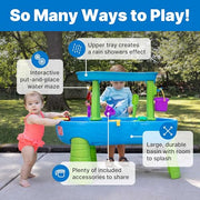 Step2 Rain Showers Splash Pond Toddler Water Table, Outdoor Kids Water Sensory Table, Ages 18+ Months, 13 Piece Water Toy Accessories, Blue & Green