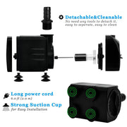 PULACO 400GPH Submersible Pump with 5 ft Tubing | 1500L/H 25Watt durable fountain water pump for Pond Fountain, Aquariums Fish Tank, Statuary, Hydroponics