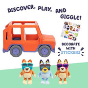 Bluey Big Heeler 4WD Toy Car, Bingo & Chilli Plush Buddies | Mega-sized car with opening hood storage & sticker sheet; Bluey toys for kids ages 3+, Amazon Exclusive