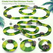 Dinosaur Toys, Create A Dinosaur World Road Race, Dinosaur Track Toys | Flexible Track Playset, 2 pcs Cool Dinosaur Car, Dinosaur Race Car Track for 3 4 5 6 Year & Up Old Boy Girls Best Gift